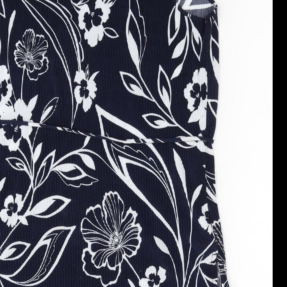 Marks and Spencer Womens Blue Floral Polyester Tunic Tank Size 16 Scoop Neck - Plisse