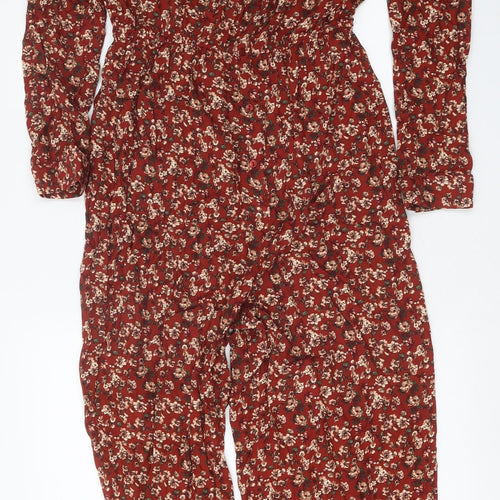 TU Womens Red Floral Polyester Jumpsuit One-Piece Size 12 Button
