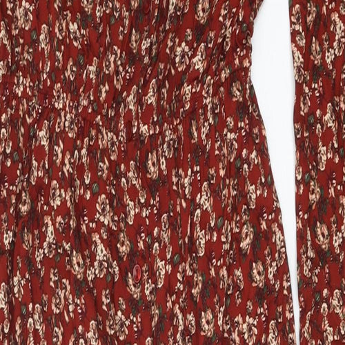 TU Womens Red Floral Polyester Jumpsuit One-Piece Size 12 Button