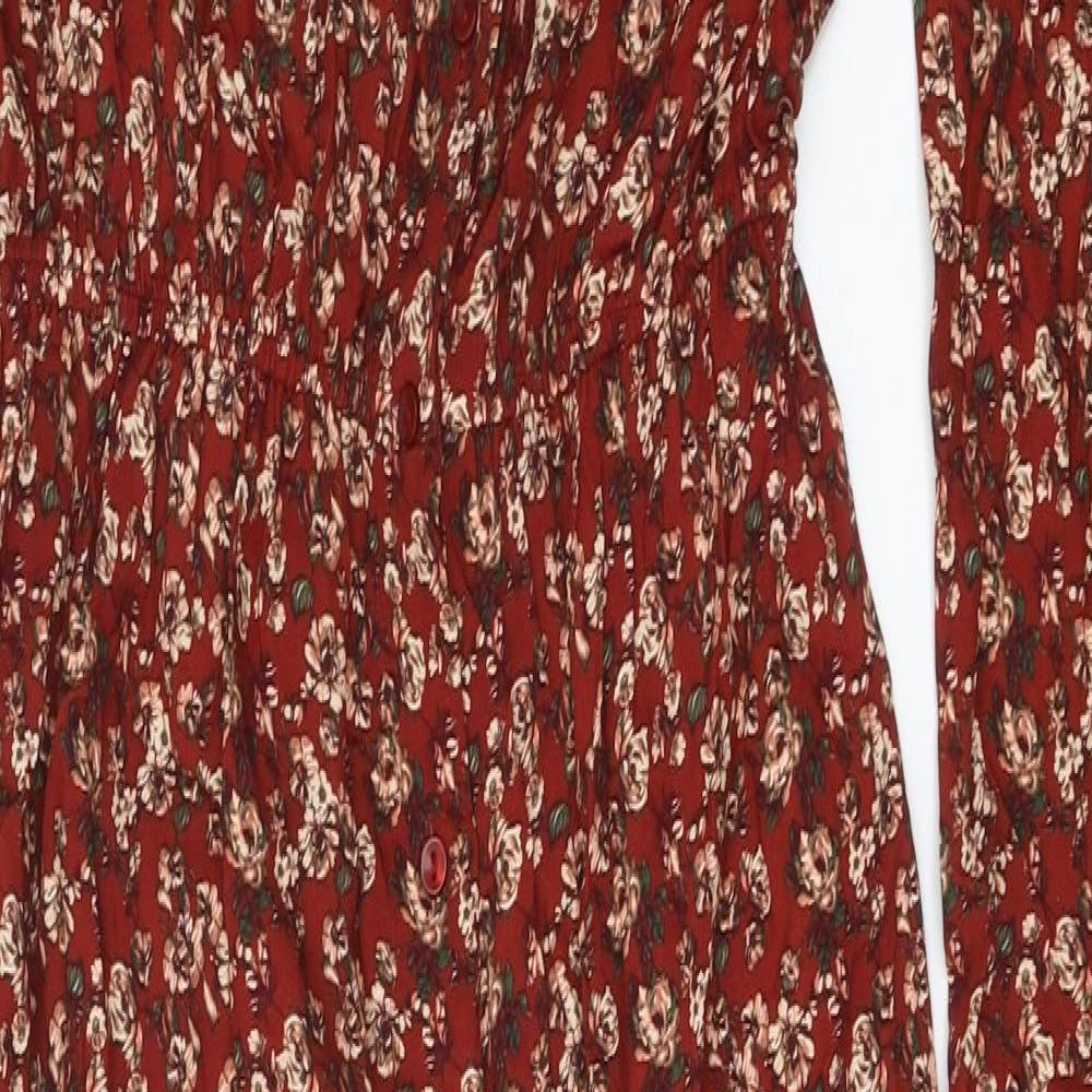 TU Womens Red Floral Polyester Jumpsuit One-Piece Size 12 Button