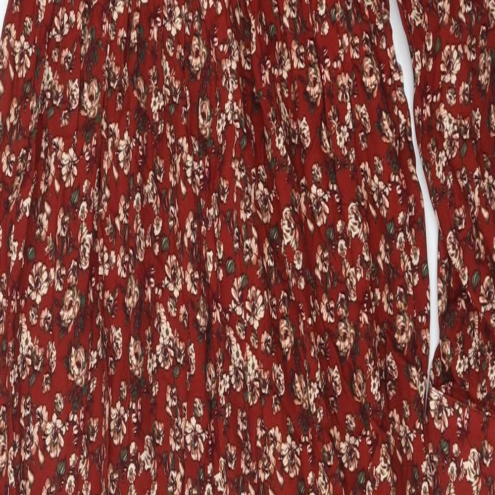 TU Womens Red Floral Polyester Jumpsuit One-Piece Size 12 Button