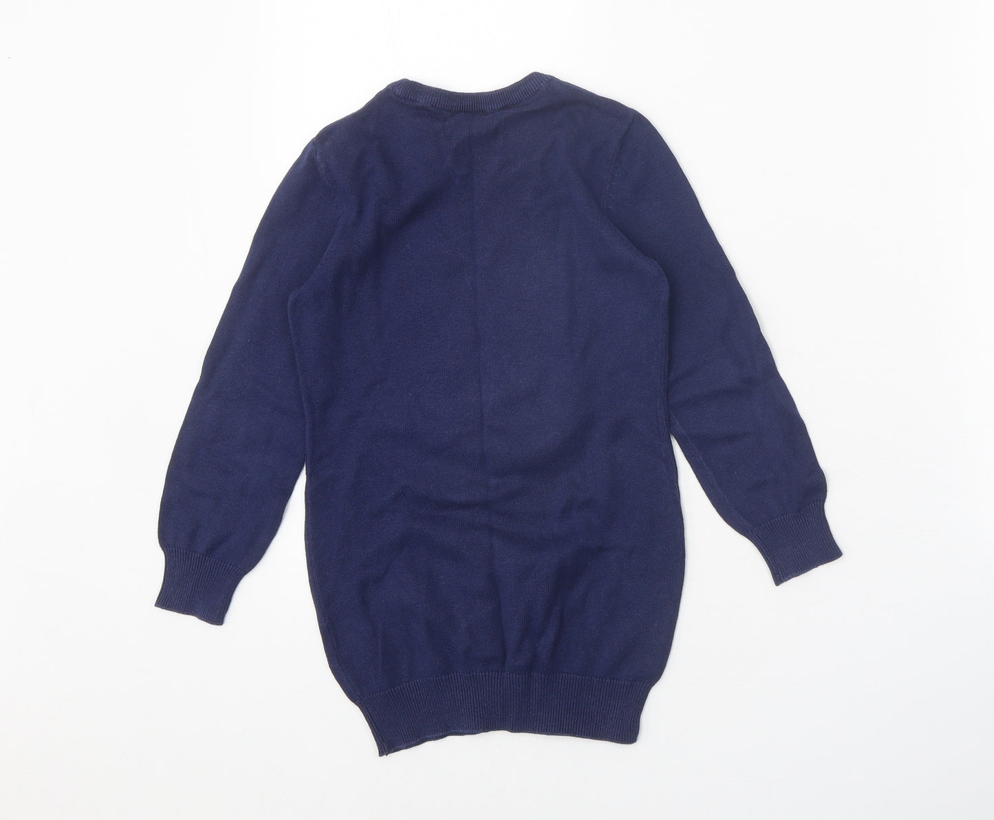 Blue Zoo Girls Blue 100% Cotton Jumper Dress Size 4-5 Years Round Neck Pullover - Unicorn