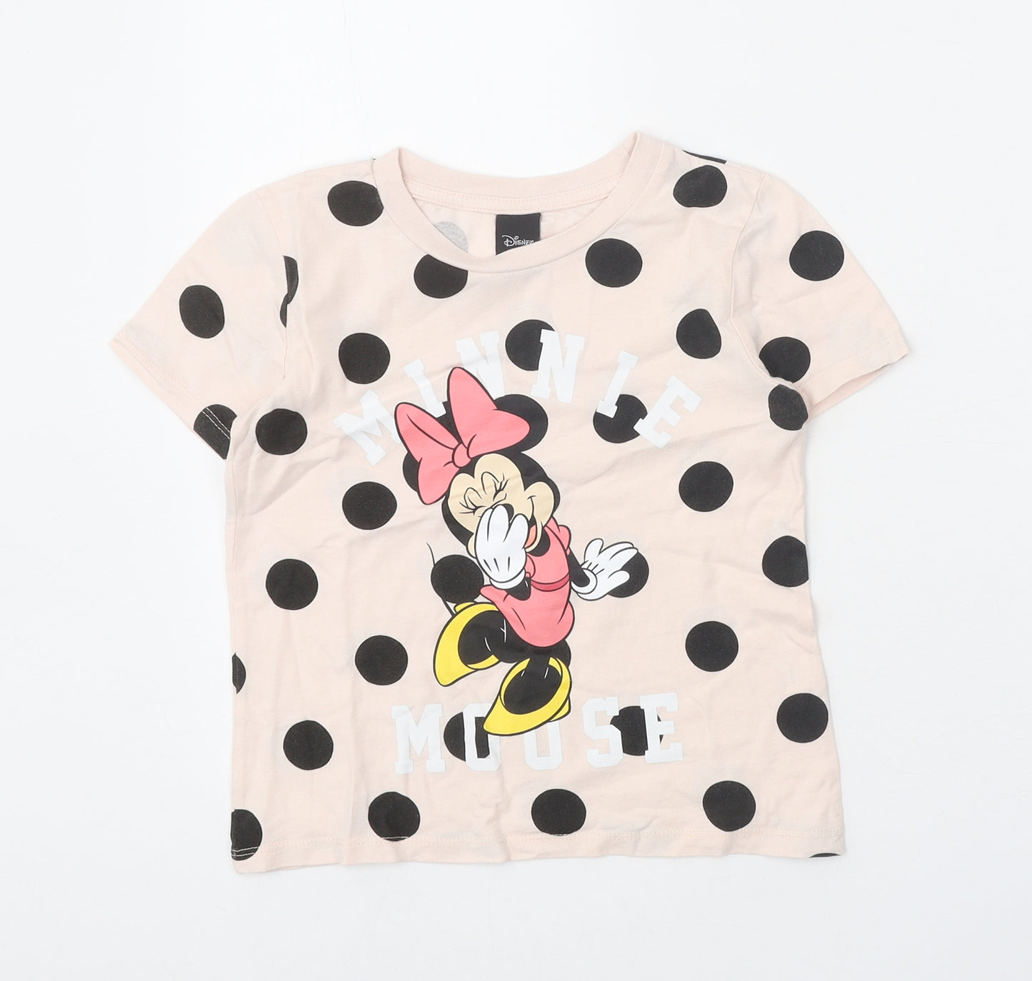Disney Girls Pink Polka Dot 100% Cotton Basic T-Shirt Size 7-8 Years Round Neck Pullover - Minnie Mouse