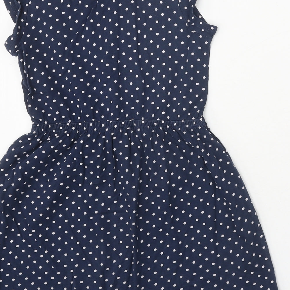 H&M Girls Blue Polka Dot 100% Cotton T-Shirt Dress Size 5-6 Years Round Neck Pullover