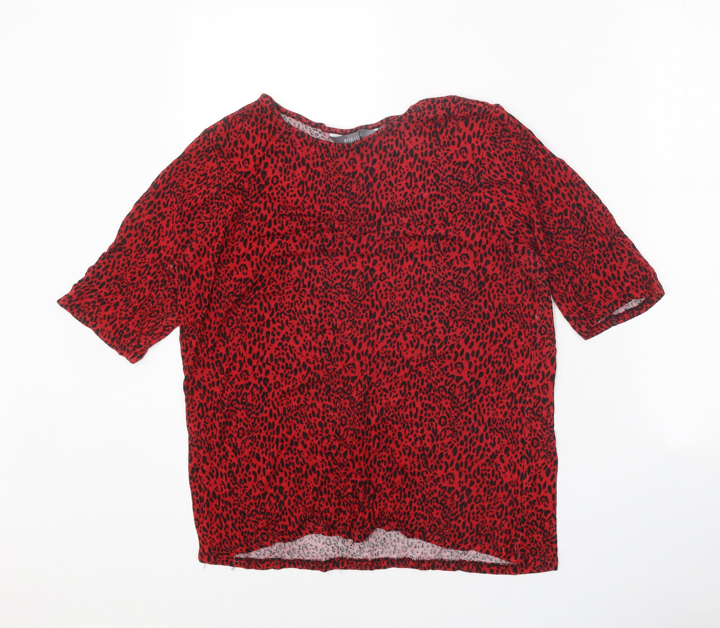 Principles Womens Red Animal Print Polyester Basic T-Shirt Size 14 Round Neck - Leopard Print