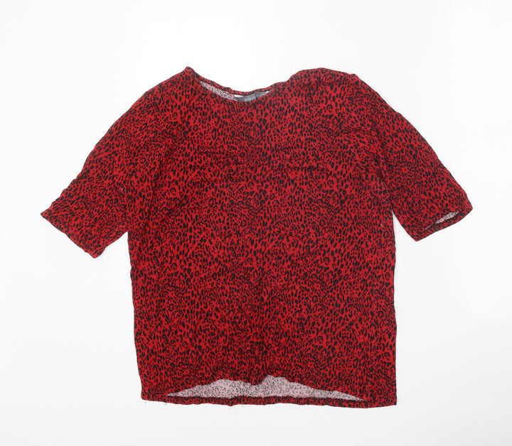 Principles Womens Red Animal Print Polyester Basic T-Shirt Size 14 Round Neck - Leopard Print