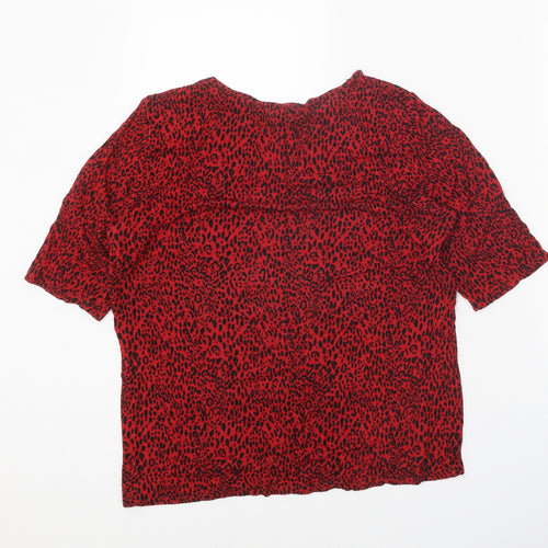 Principles Womens Red Animal Print Polyester Basic T-Shirt Size 14 Round Neck - Leopard Print