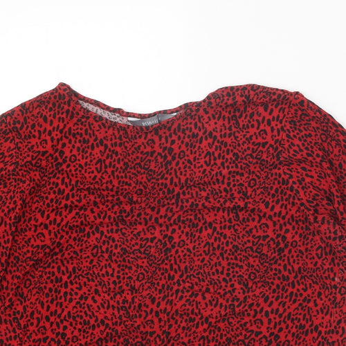 Principles Womens Red Animal Print Polyester Basic T-Shirt Size 14 Round Neck - Leopard Print