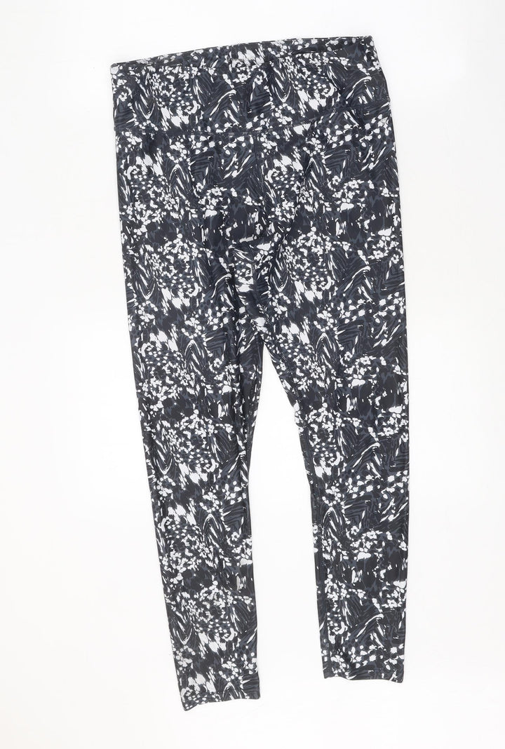 Preworn Womens Black Geometric Polyester Compression Leggings Size 29 in Regular Pullover