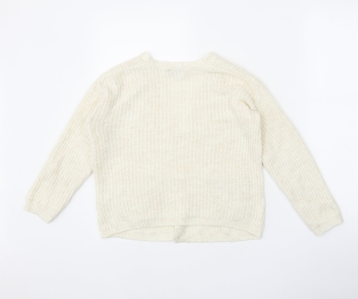 Matalan Girls White V-Neck Acrylic Cardigan Jumper Size 9 Years Pullover