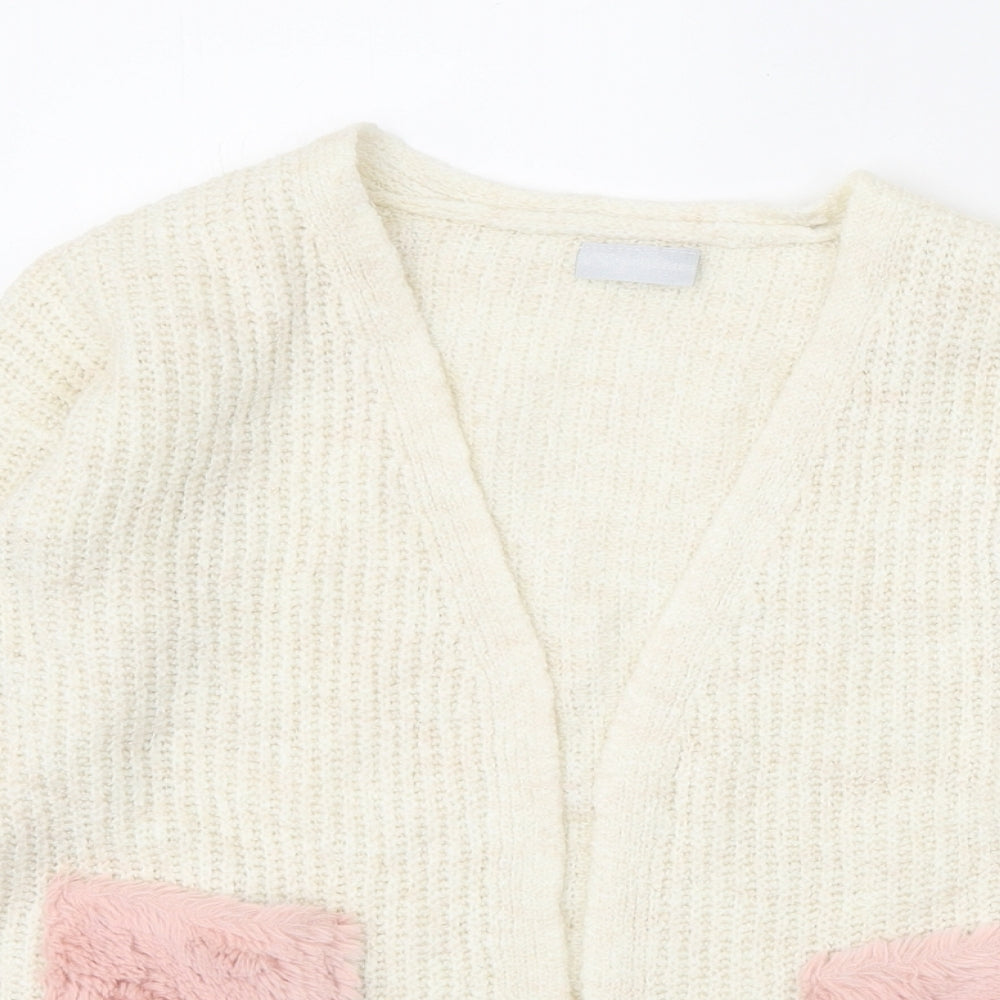 Matalan Girls White V-Neck Acrylic Cardigan Jumper Size 9 Years Pullover