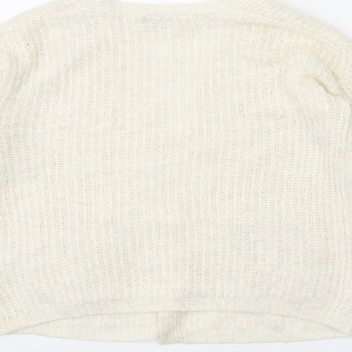 Matalan Girls White V-Neck Acrylic Cardigan Jumper Size 9 Years Pullover