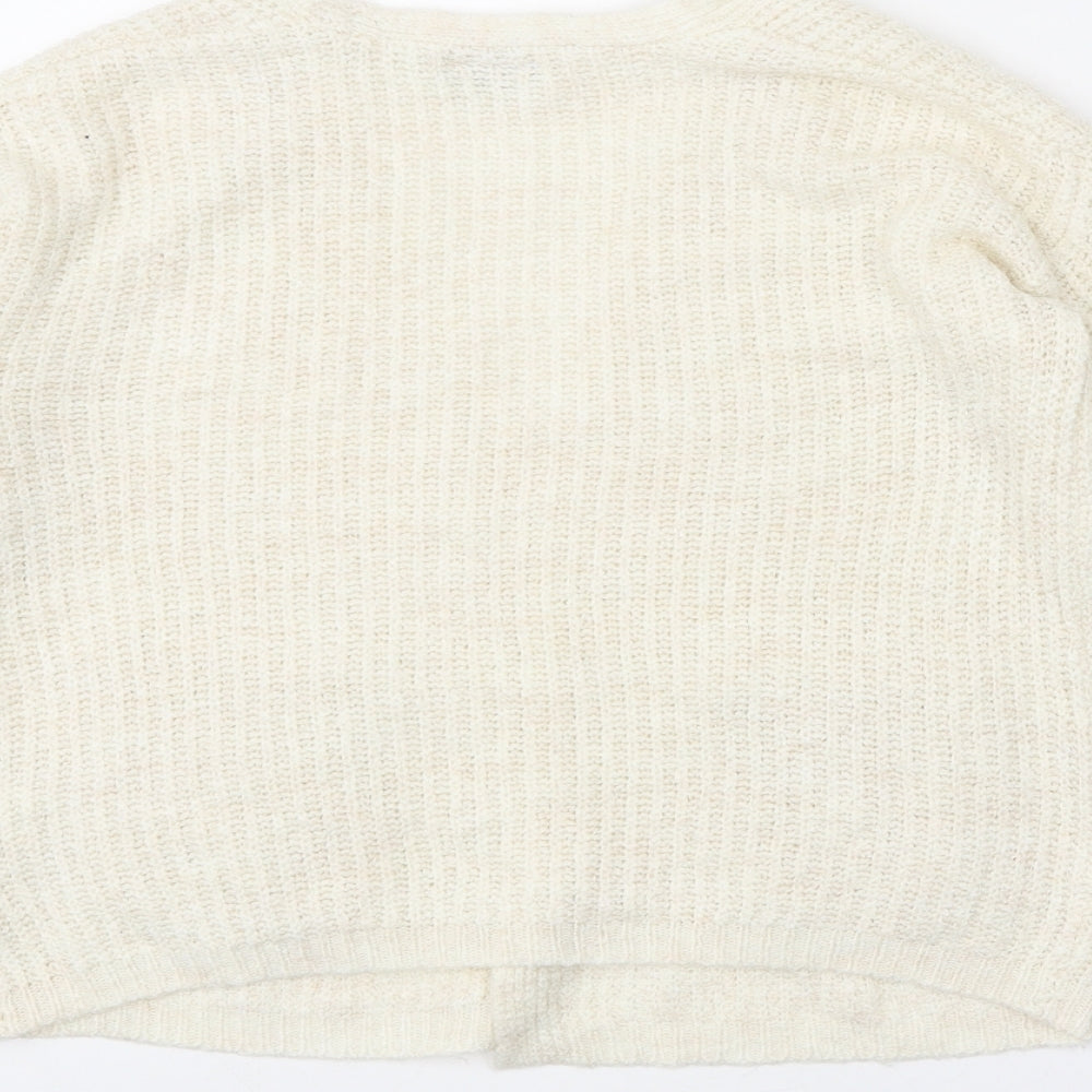 Matalan Girls White V-Neck Acrylic Cardigan Jumper Size 9 Years Pullover