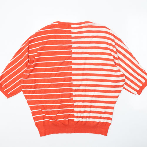 Text Womens Orange Round Neck Striped Viscose Pullover Jumper Size XL