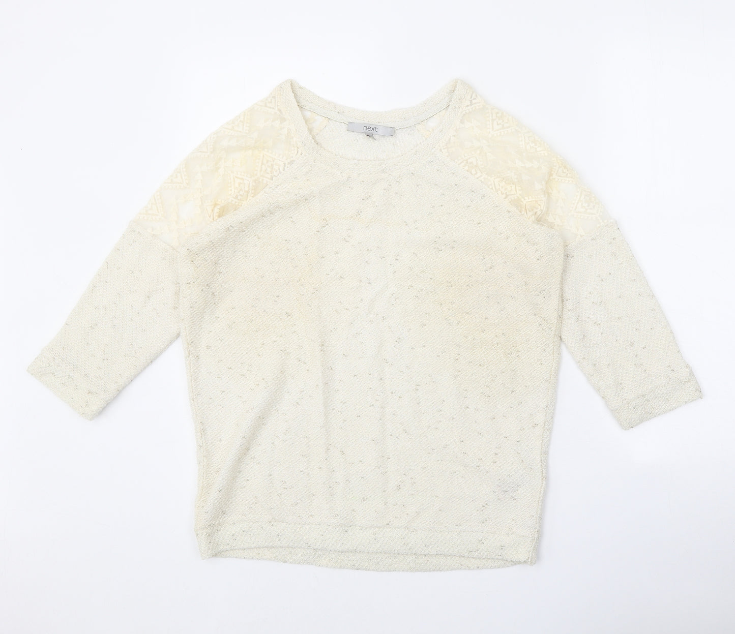 NEXT Womens Beige Round Neck Geometric Cotton Pullover Jumper Size 8