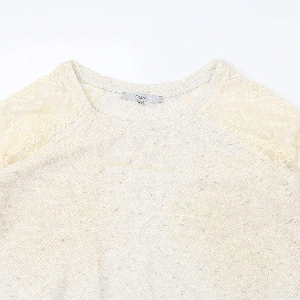 NEXT Womens Beige Round Neck Geometric Cotton Pullover Jumper Size 8