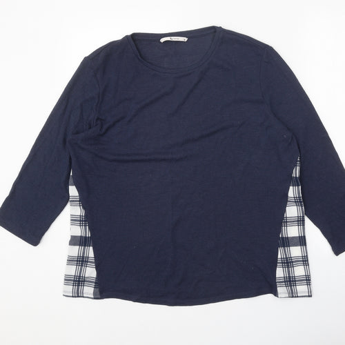 TU Womens Blue Round Neck Plaid Polyester Pullover Jumper Size 16