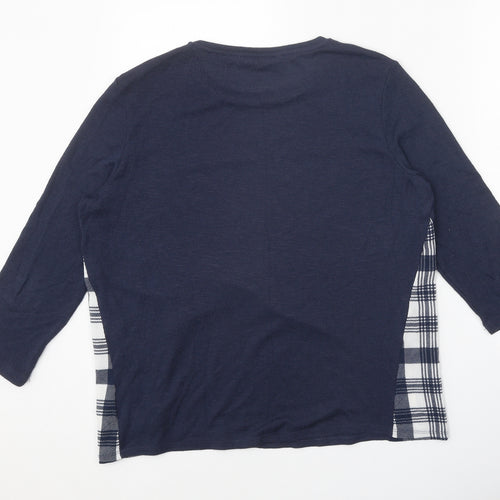 TU Womens Blue Round Neck Plaid Polyester Pullover Jumper Size 16