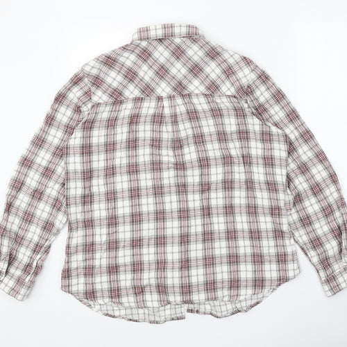 Autograph Womens White Plaid 100% Cotton Basic Button-Up Size 16 Collared