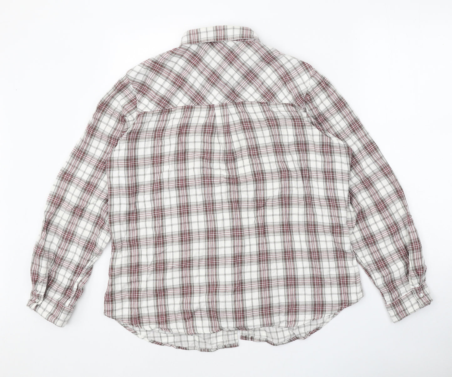 Autograph Womens White Plaid 100% Cotton Basic Button-Up Size 16 Collared