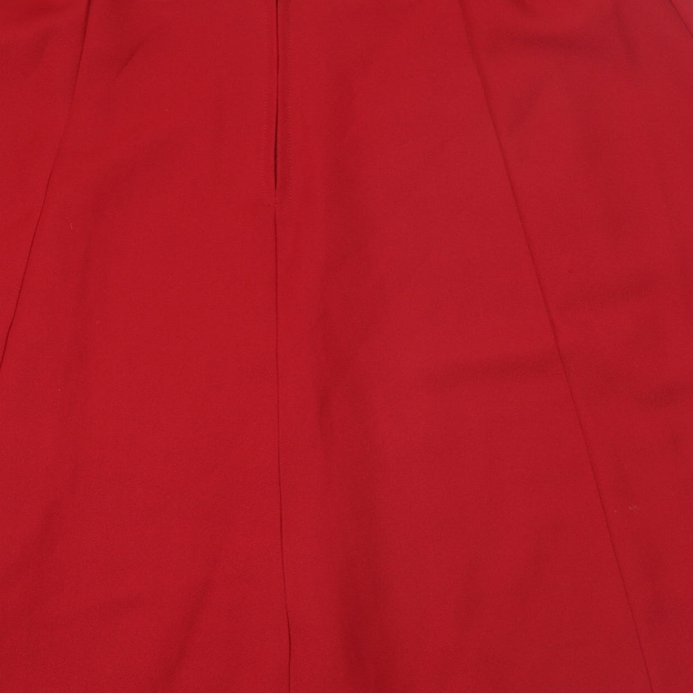 Preworn Womens Red Polyester Swing Skirt Size 18 Zip
