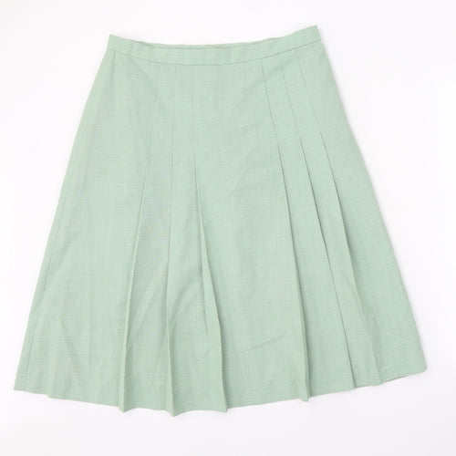Preworn Womens Green Polyester Pleated Skirt Size 31 in Zip