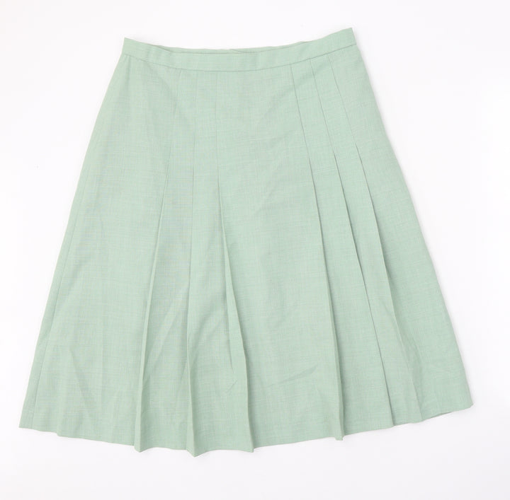 Preworn Womens Green Polyester Pleated Skirt Size 31 in Zip