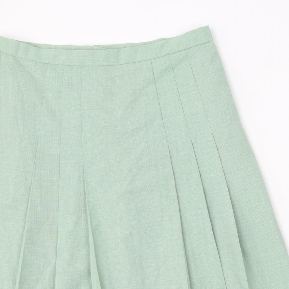 Preworn Womens Green Polyester Pleated Skirt Size 31 in Zip