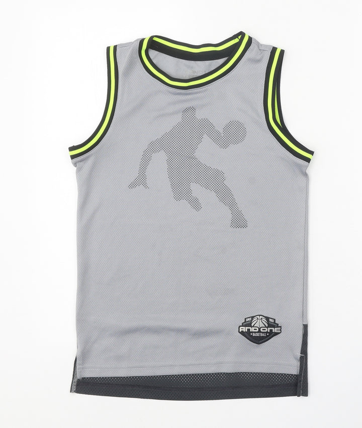 Andi Boys Grey Polyester Basic Tank Size M Scoop Neck Pullover