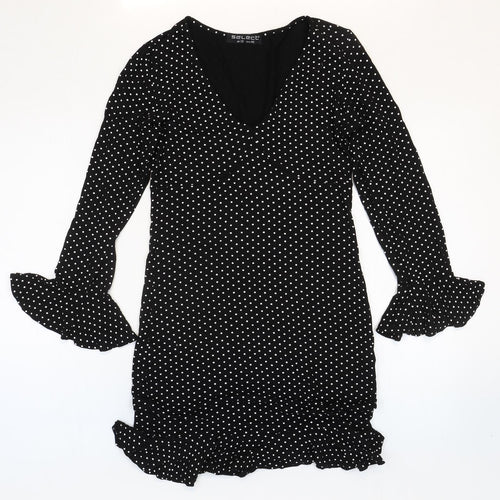 Select Womens Black Polka Dot Viscose Mermaid Size 12 V-Neck Pullover