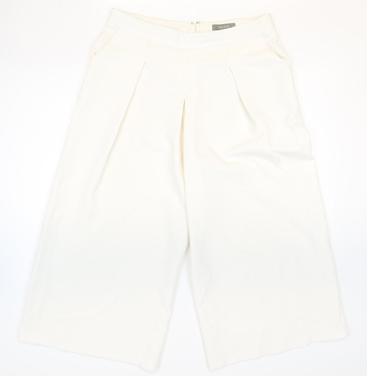 Oasis Womens White Polyester Cropped Trousers Size 14 Regular Zip