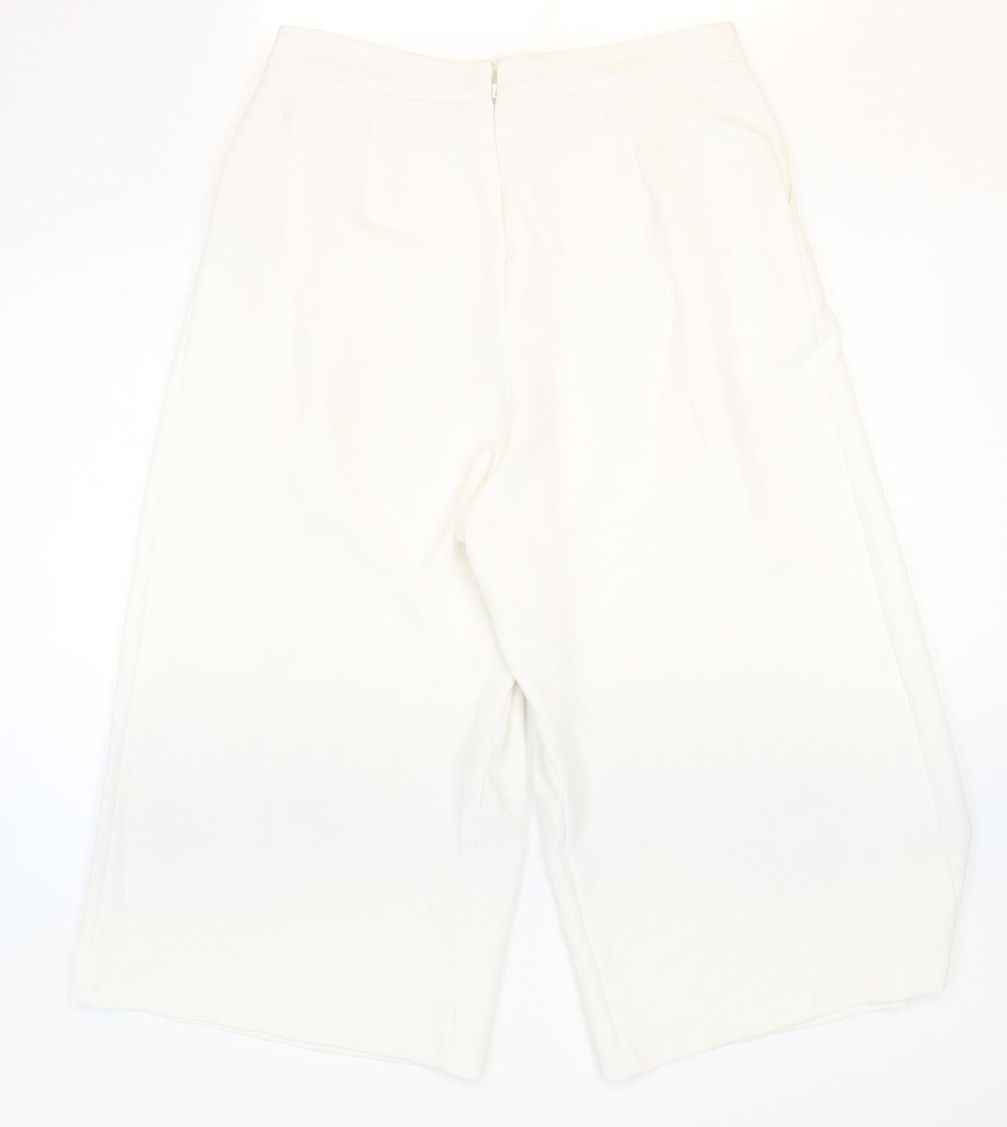 Oasis Womens White Polyester Cropped Trousers Size 14 Regular Zip