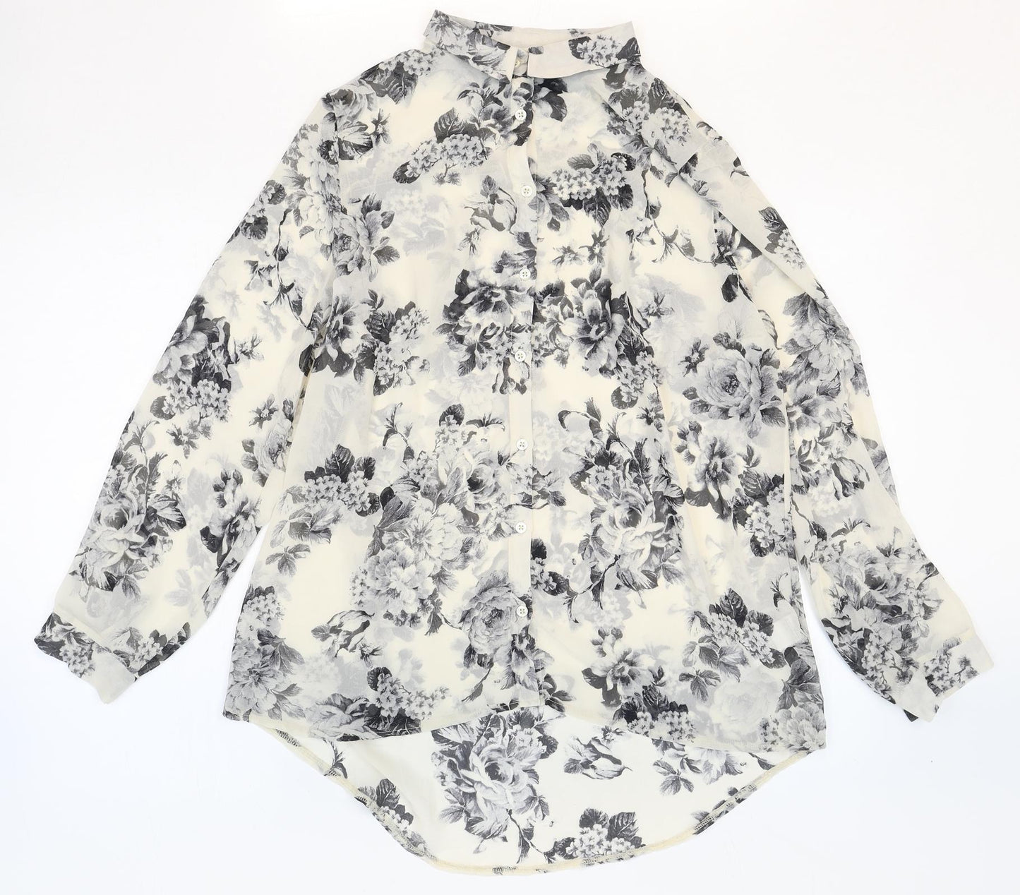 New Look Womens White Geometric Polyester Basic Button-Up Size 14 V-Neck