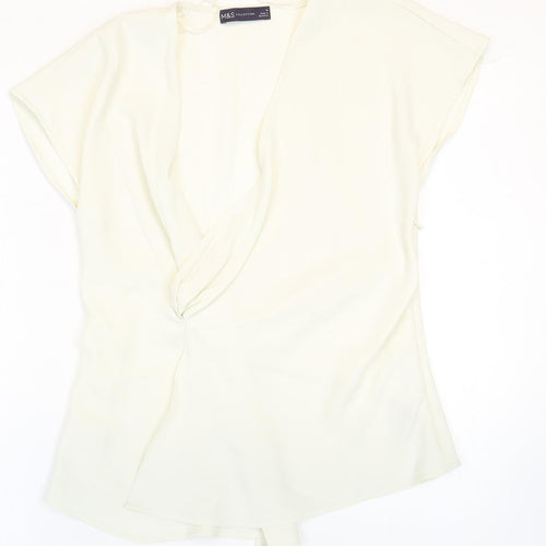 Marks and Spencer Womens White Polyester Basic Blouse Size 10 V-Neck - Twist Detail