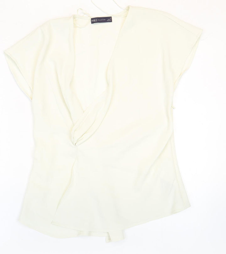 Marks and Spencer Womens White Polyester Basic Blouse Size 10 V-Neck - Twist Detail