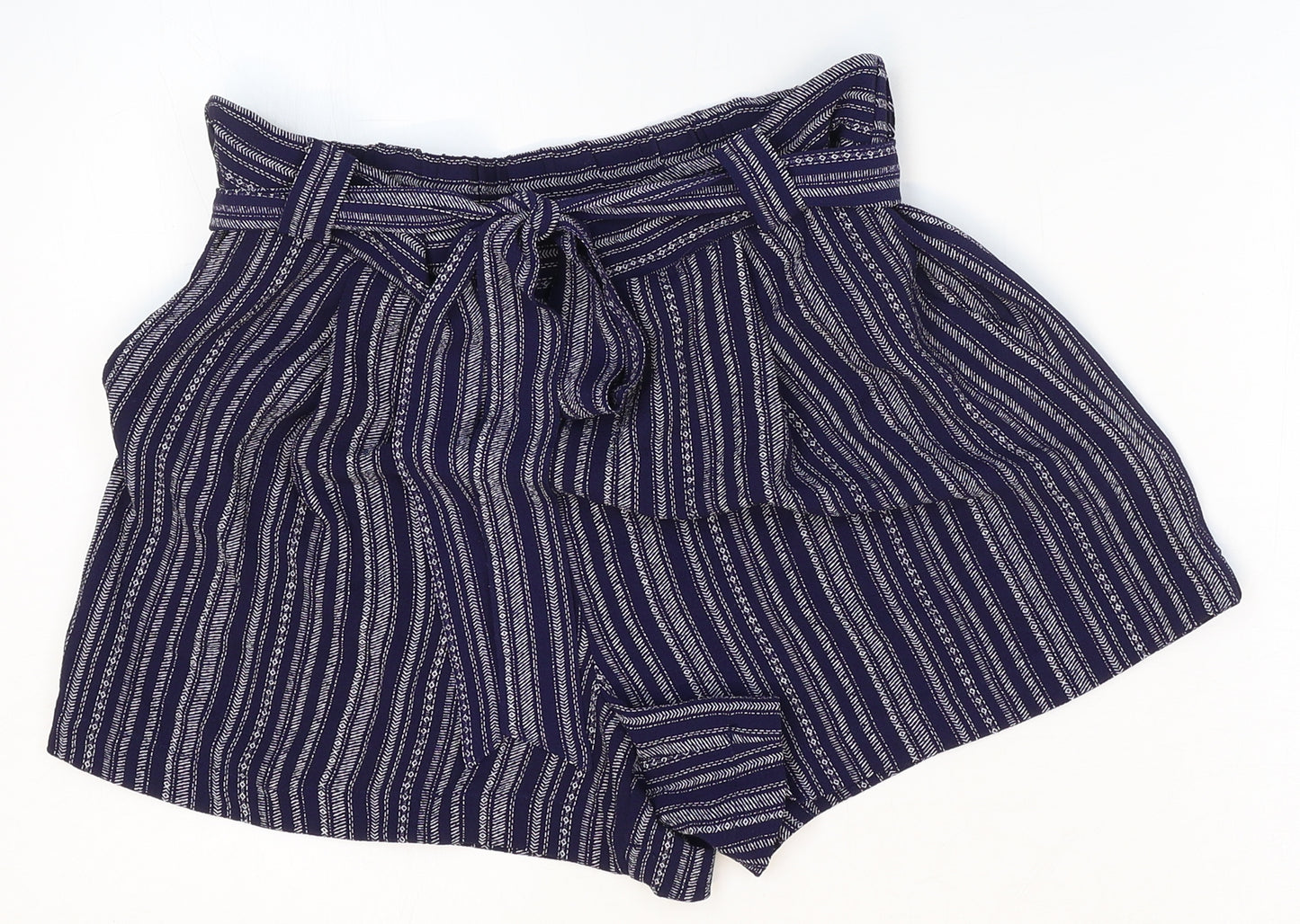 New Look Womens Black Striped Polyester Sailor Shorts Size 12 Regular Drawstring