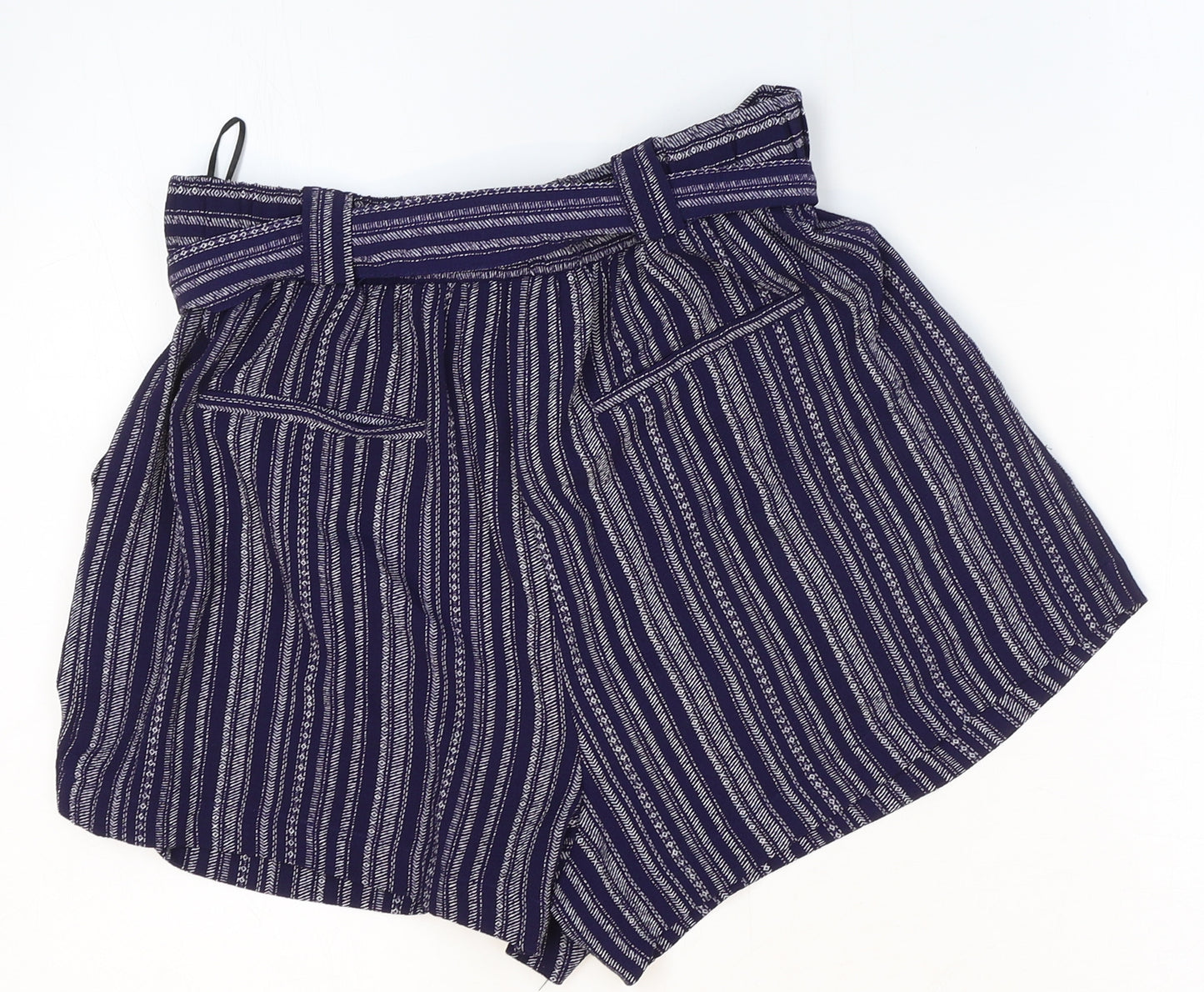 New Look Womens Black Striped Polyester Sailor Shorts Size 12 Regular Drawstring