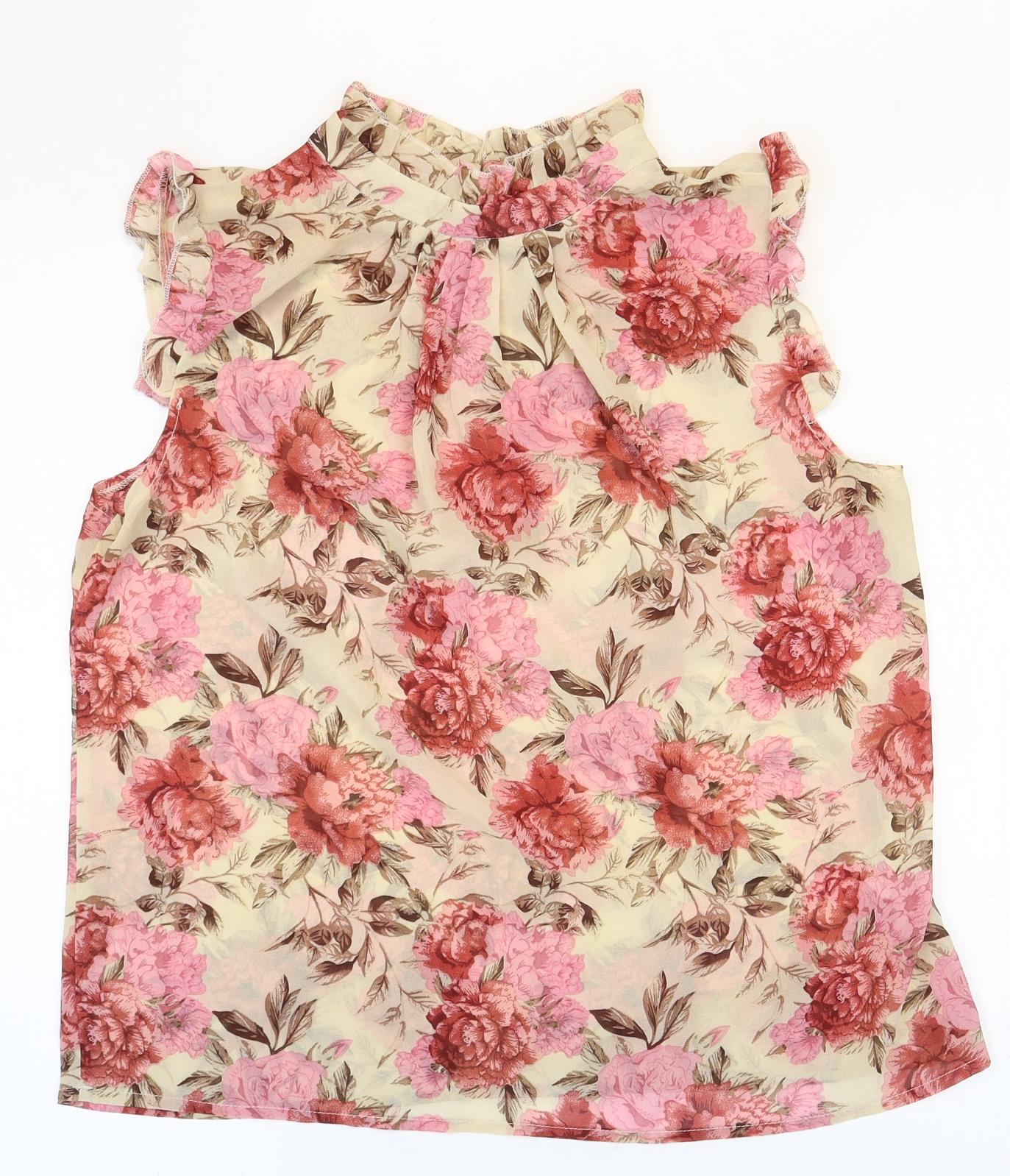 SheIn Womens Multicoloured Floral Polyester Basic Blouse Size M High Neck