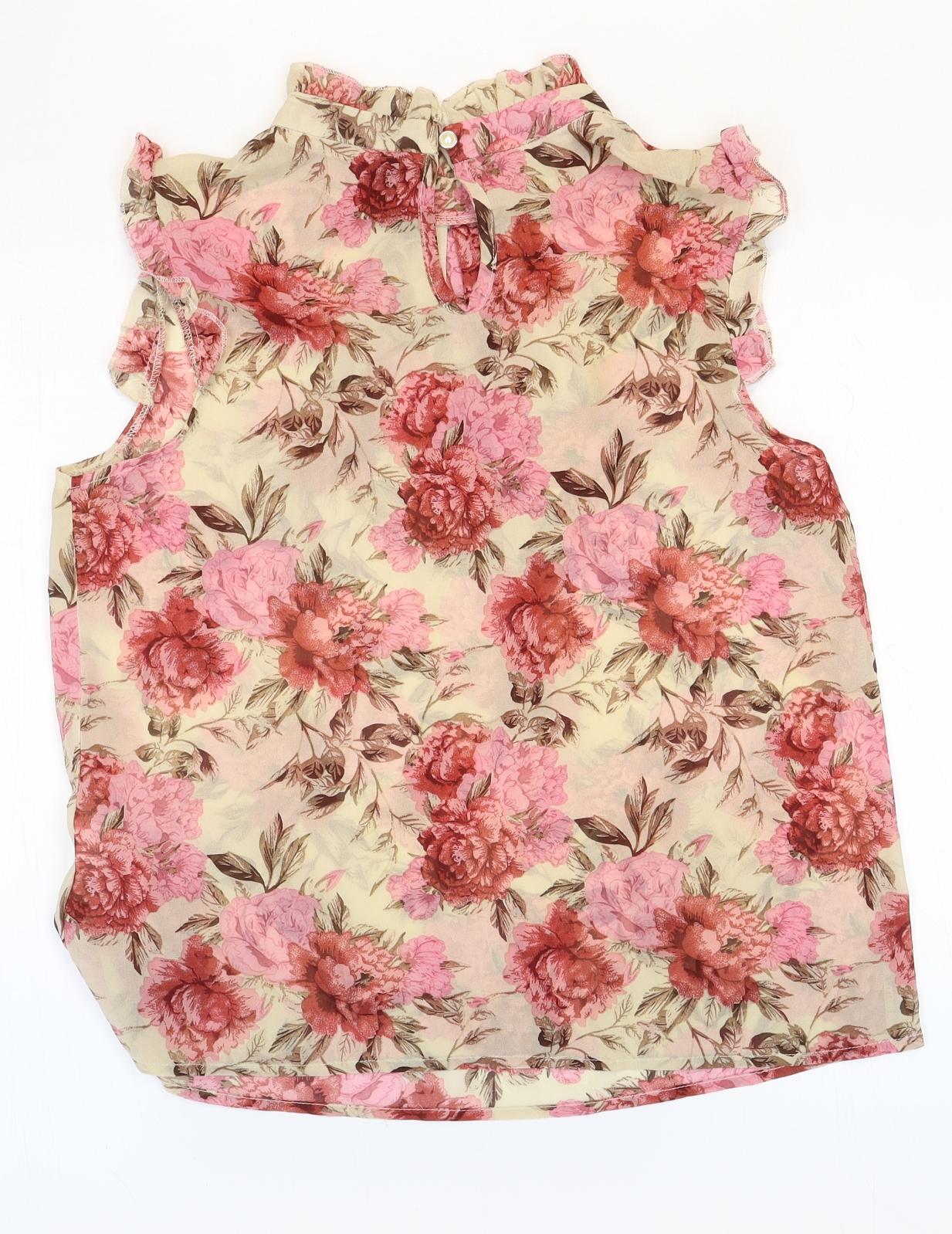 SheIn Womens Multicoloured Floral Polyester Basic Blouse Size M High Neck