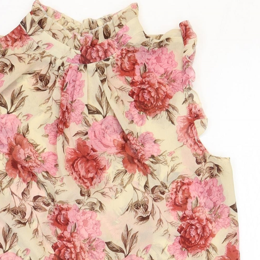 SheIn Womens Multicoloured Floral Polyester Basic Blouse Size M High Neck