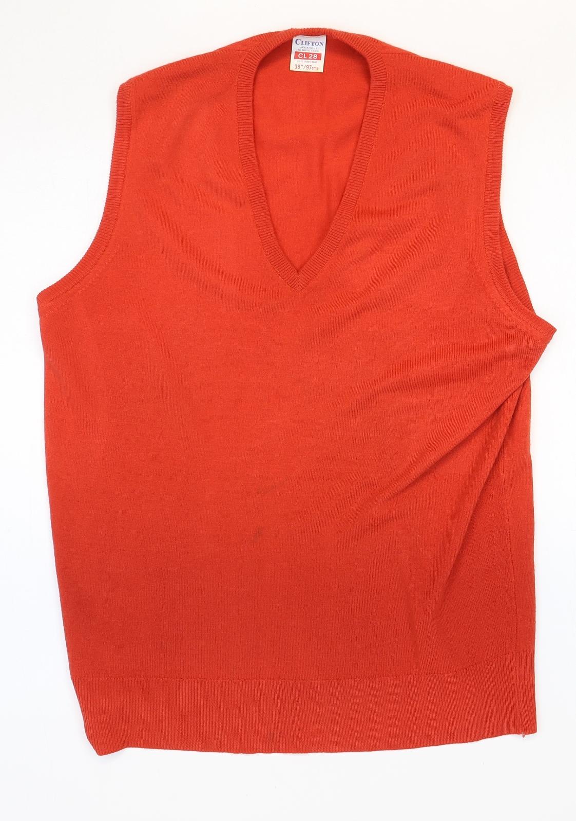Clifton Mens Red V-Neck Acrylic Vest Jumper Size M