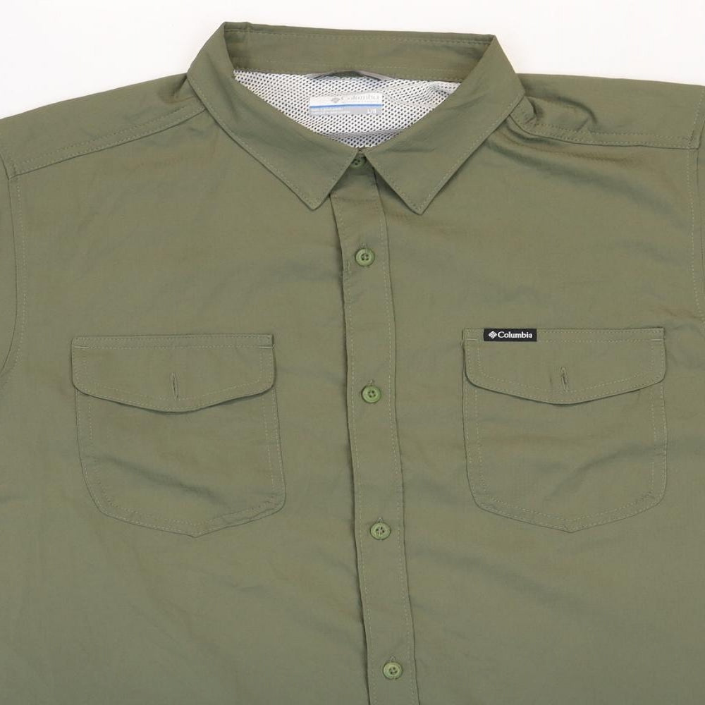 Columbia Womens Green Polyester Basic T-Shirt Size L V-Neck