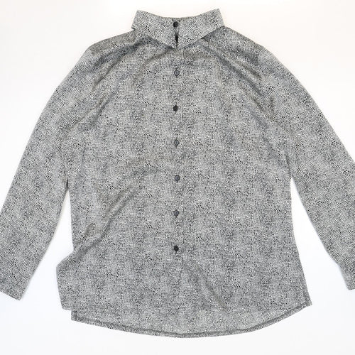 Basler Womens Grey Geometric Polyester Basic Button-Up Size 44 V-Neck