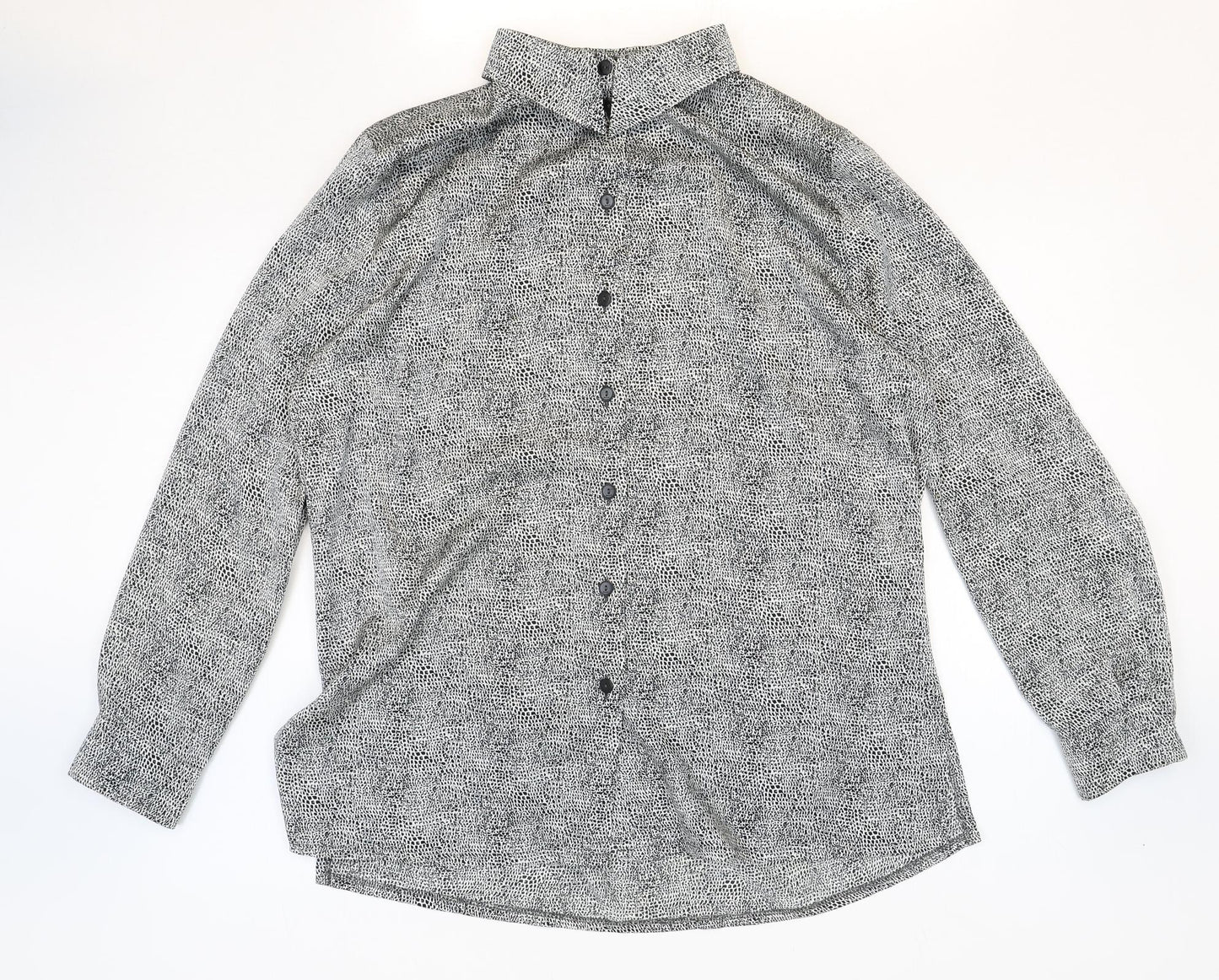 Basler Womens Grey Geometric Polyester Basic Button-Up Size 44 V-Neck