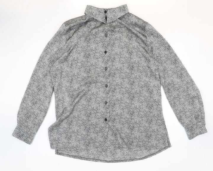 Basler Womens Grey Geometric Polyester Basic Button-Up Size 44 V-Neck
