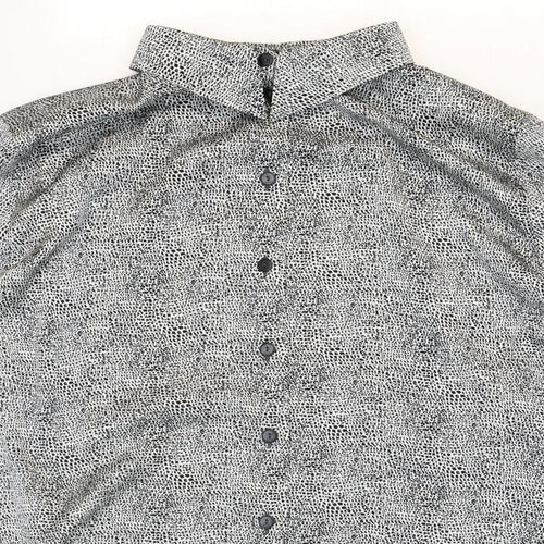 Basler Womens Grey Geometric Polyester Basic Button-Up Size 44 V-Neck
