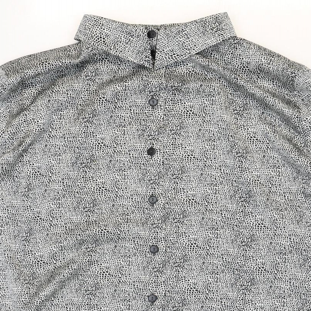 Basler Womens Grey Geometric Polyester Basic Button-Up Size 44 V-Neck