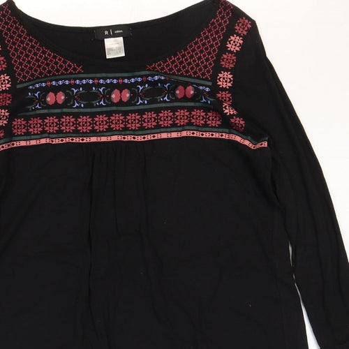 R Edition Womens Black Cotton Basic Blouse Size 6 Boat Neck - Size:6/8