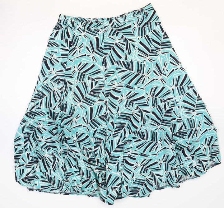 BHS Womens Blue Geometric Linen Swing Skirt Size 16