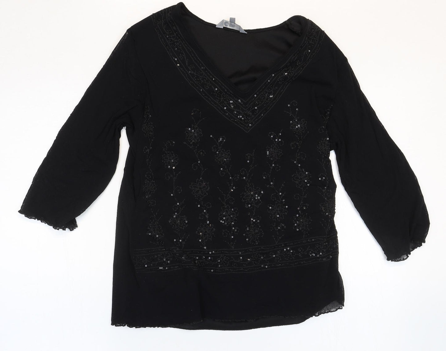 Mia Moda Womens Black Nylon Basic Blouse Size 18 V-Neck